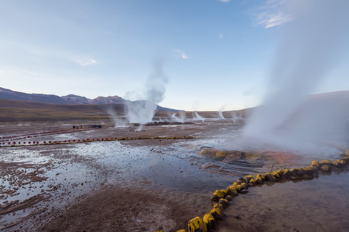 Steam columns rising from the El Tatio geyser field